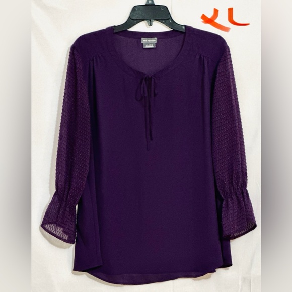 Van Heusen Tops - LADIES DARK PALATINATE PURPLE TOP WITH CUTE SHEER SLEEVES